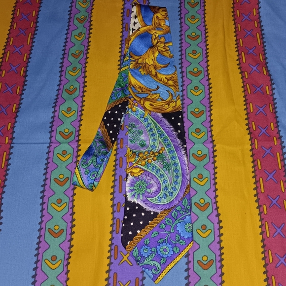 80s Gianni Versace Couture Baroque Paisley Print Vintage Silk Suit Tie